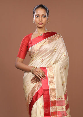 White Garad Pure Silk Saree Without Blouse Piece