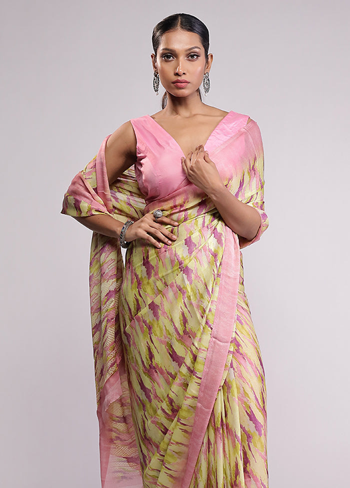 Green Chiffon Silk Saree With Blouse Piece