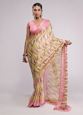 Green Chiffon Silk Saree With Blouse Piece