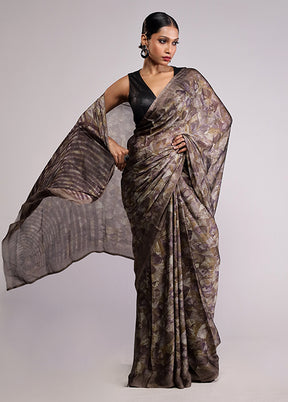 Grey Printed Silk Saree Without Blouse Piece