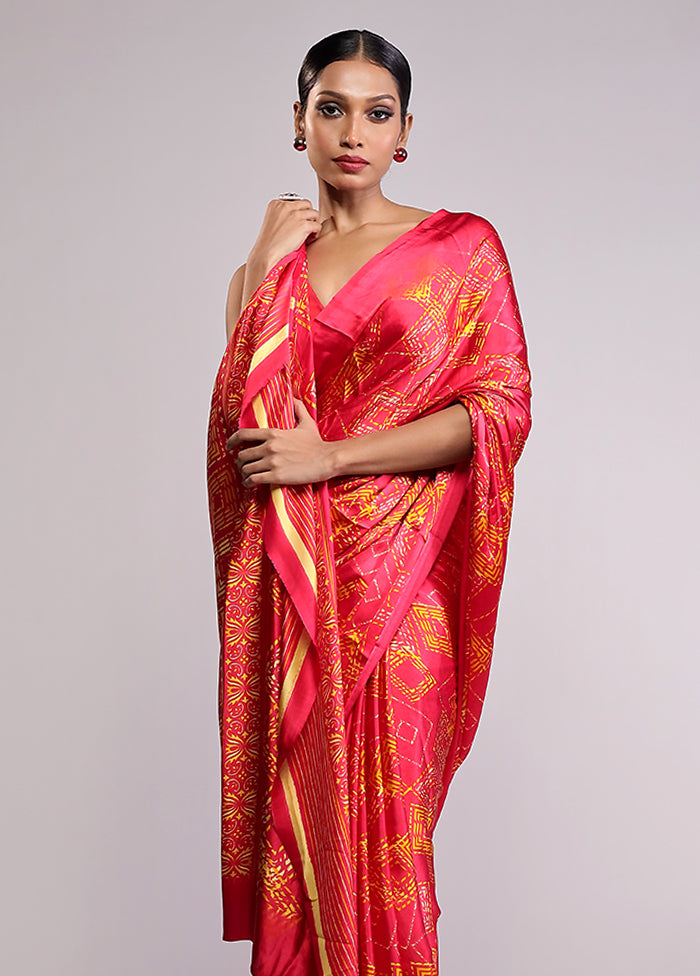 Pink Printed Silk Saree Without Blouse Piece