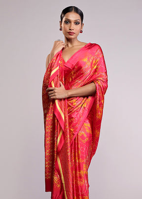 Pink Printed Silk Saree Without Blouse Piece