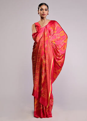 Pink Printed Silk Saree Without Blouse Piece