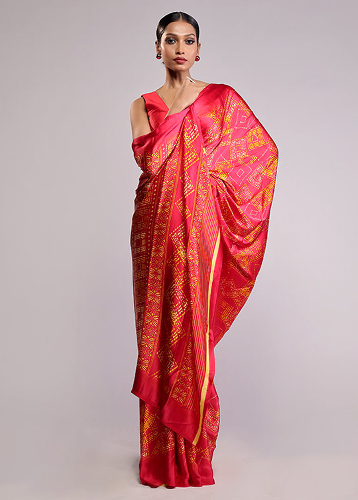 Pink Printed Silk Saree Without Blouse Piece