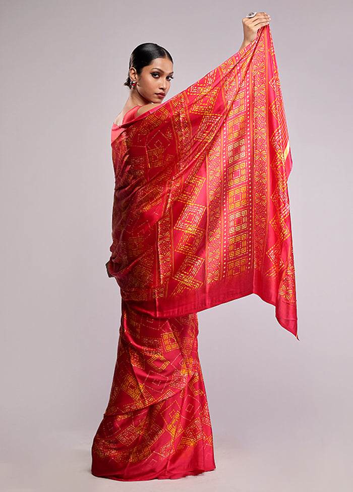 Pink Printed Silk Saree Without Blouse Piece