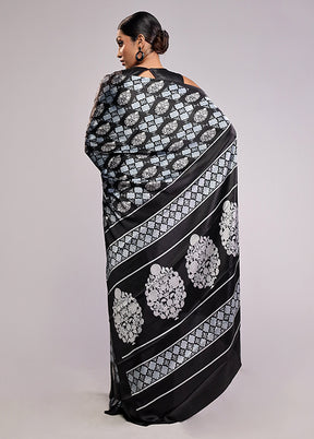 Black Printed Silk Saree Without Blouse Piece