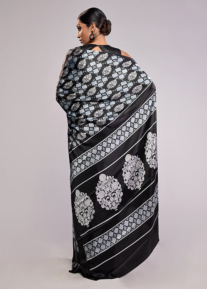 Black Printed Silk Saree Without Blouse Piece