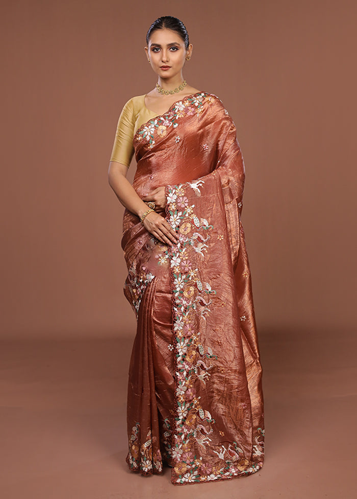 Brown Tissue Silk Saree With Blouse Piece