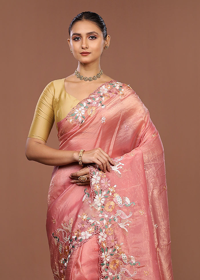 Pink Tissue Silk Saree With Blouse Piece
