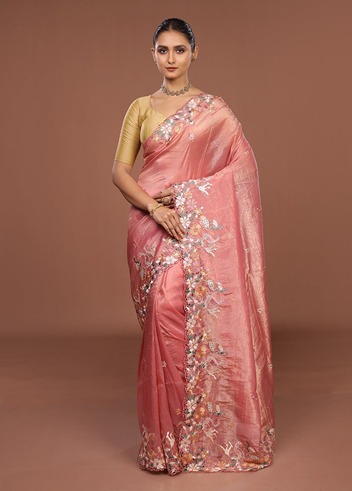 Pink Tissue Silk Saree With Blouse Piece