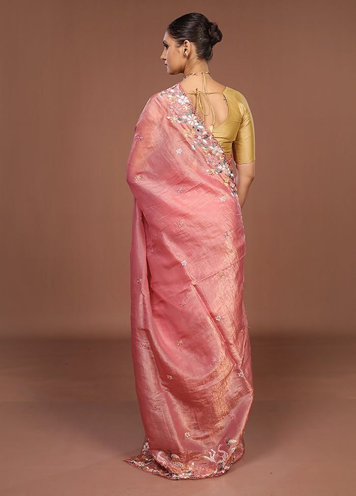 Pink Tissue Silk Saree With Blouse Piece