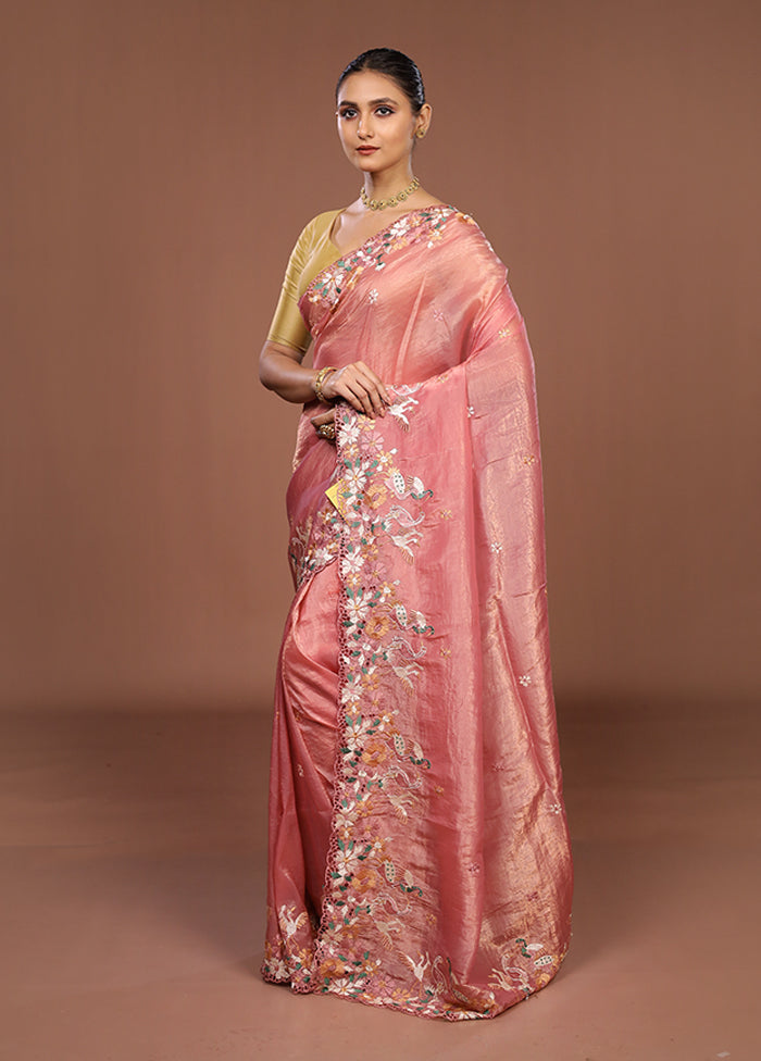 Pink Tissue Silk Saree With Blouse Piece