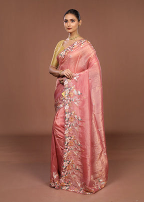 Pink Tissue Silk Saree With Blouse Piece