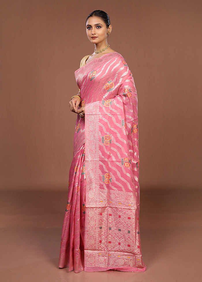 Pink Dupion Silk Saree With Blouse Piece