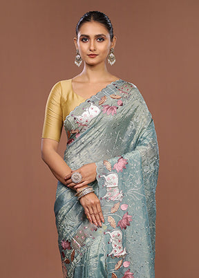 Green Tissue Silk Saree With Blouse Piece