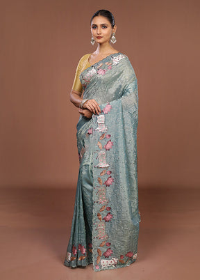 Green Tissue Silk Saree With Blouse Piece