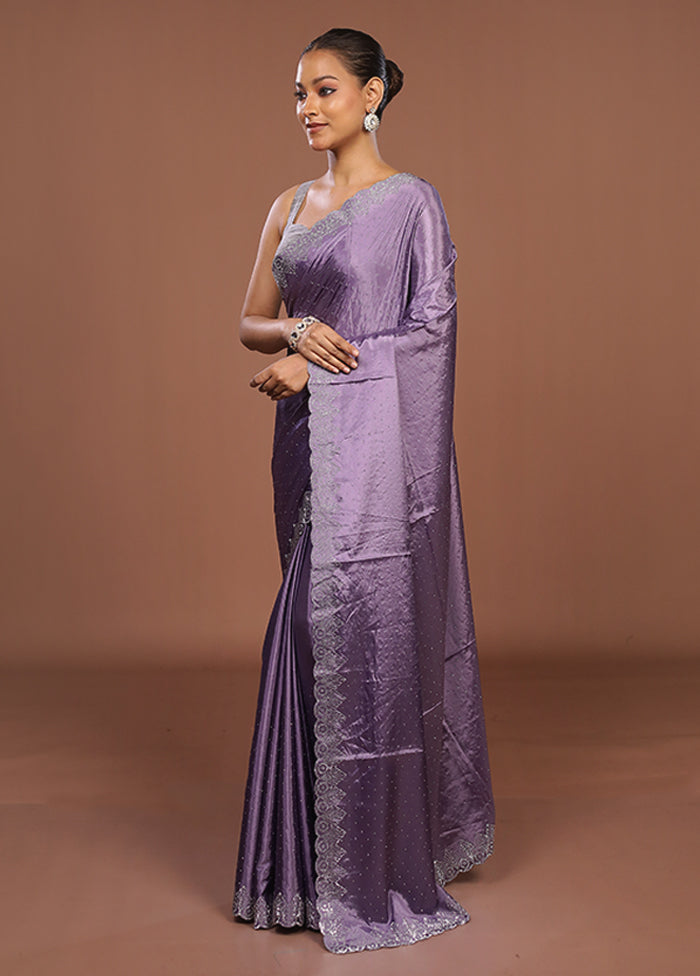 Purple Dupion Silk Saree With Blouse Piece