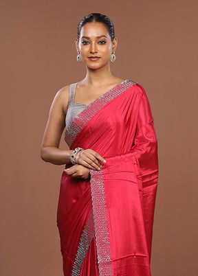 Pink Dupion Silk Saree With Blouse Piece