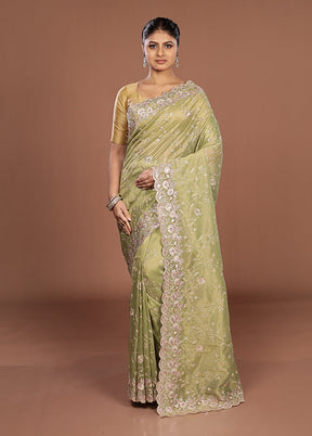 Green Handloom Chiffon Pure Silk Saree With Blouse Piece