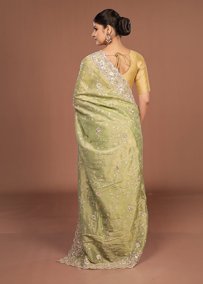 Green Handloom Chiffon Pure Silk Saree With Blouse Piece