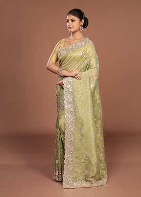 Green Handloom Chiffon Pure Silk Saree With Blouse Piece