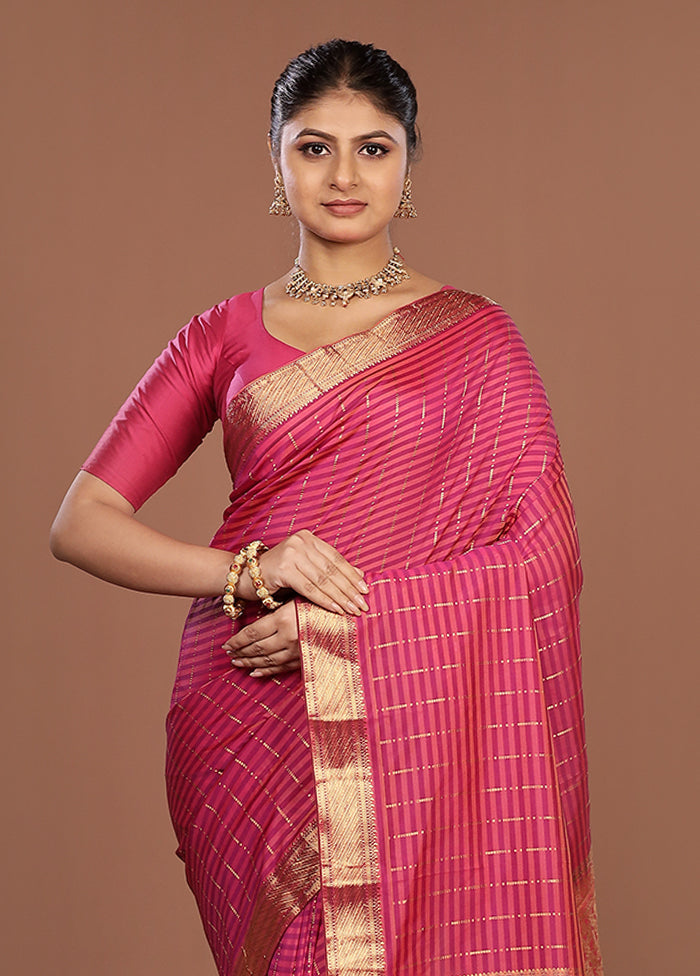 Pink Kanjivaram Silk Saree With Blouse Piece