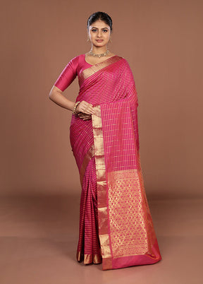 Pink Kanjivaram Silk Saree With Blouse Piece