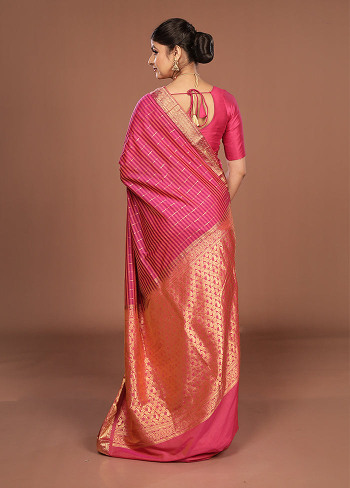 Pink Kanjivaram Silk Saree With Blouse Piece