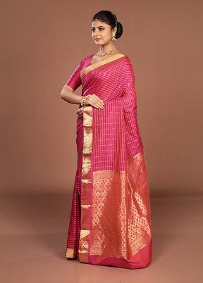 Pink Kanjivaram Silk Saree With Blouse Piece