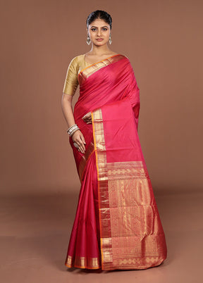 Red Handloom Kanjivaram Pure Silk Saree With Blouse Piece