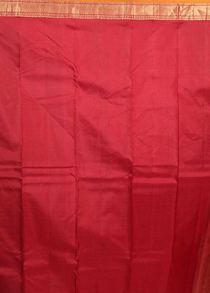 Red Handloom Kanjivaram Pure Silk Saree With Blouse Piece