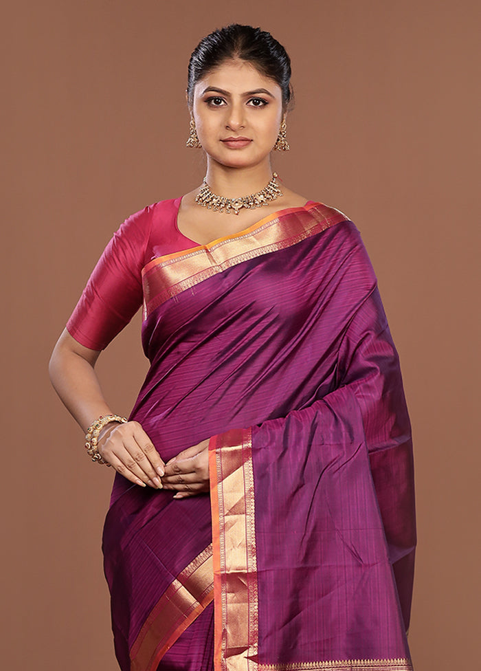 Blue Handloom Kanjivaram Pure Silk Saree With Blouse Piece