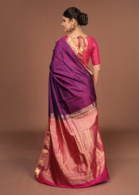 Blue Handloom Kanjivaram Pure Silk Saree With Blouse Piece