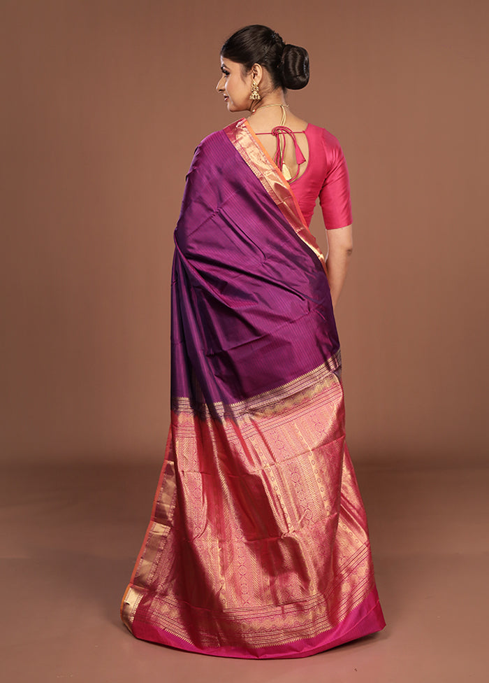 Blue Handloom Kanjivaram Pure Silk Saree With Blouse Piece