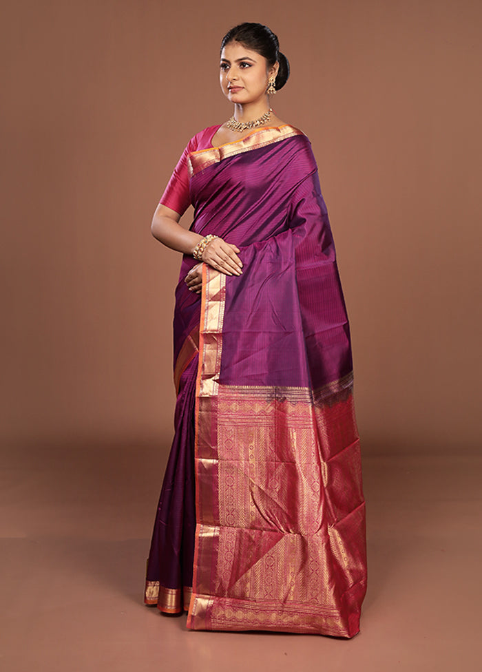 Blue Handloom Kanjivaram Pure Silk Saree With Blouse Piece