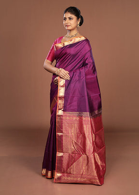 Blue Handloom Kanjivaram Pure Silk Saree With Blouse Piece