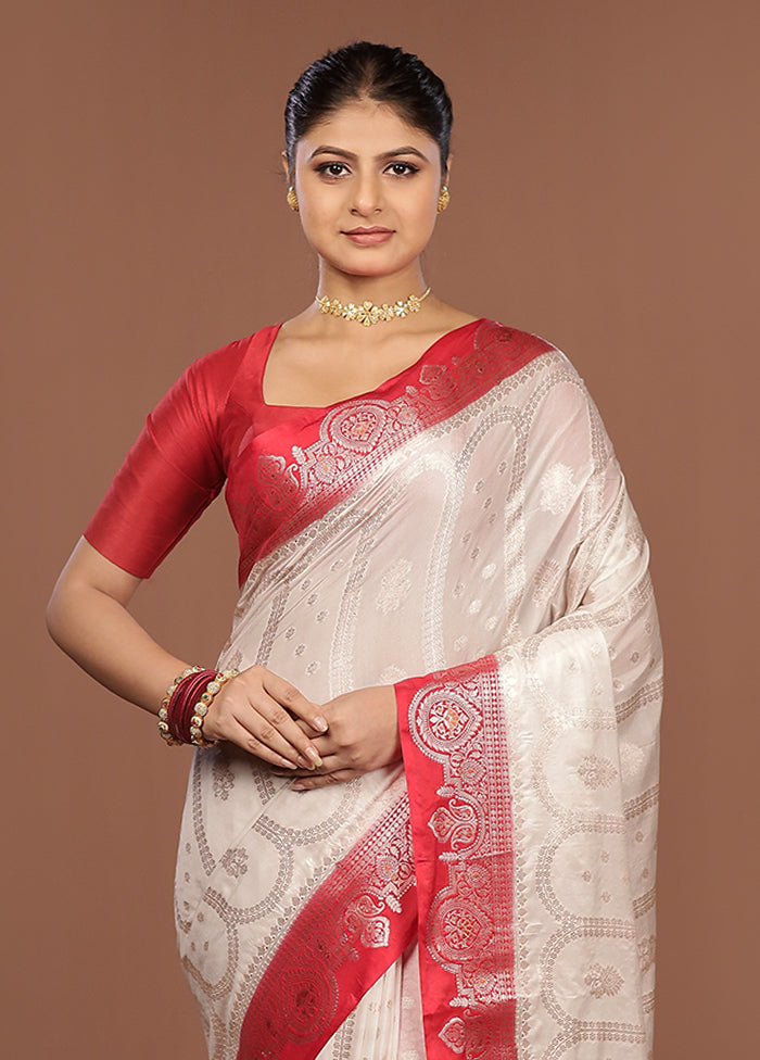 White Dupion Silk Saree With Blouse Piece