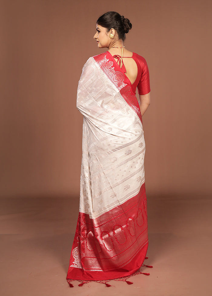 White Dupion Silk Saree With Blouse Piece