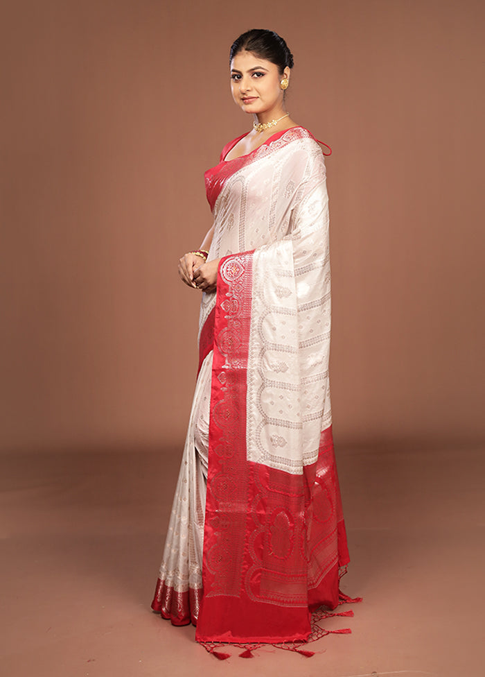 White Dupion Silk Saree With Blouse Piece