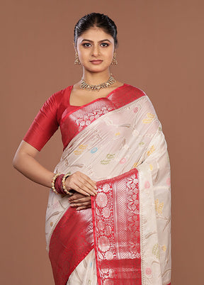 White Dupion Silk Saree With Blouse Piece
