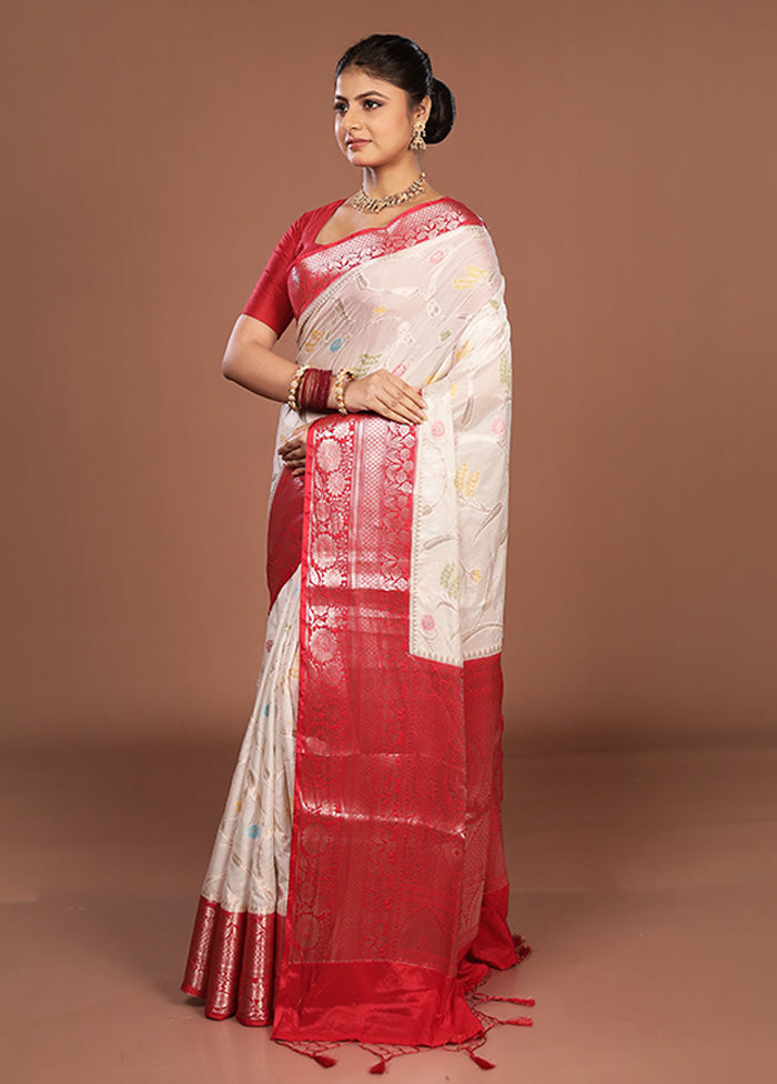 White Dupion Silk Saree With Blouse Piece