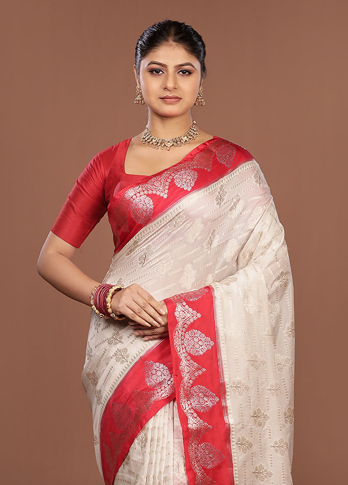 White Dupion Silk Saree With Blouse Piece