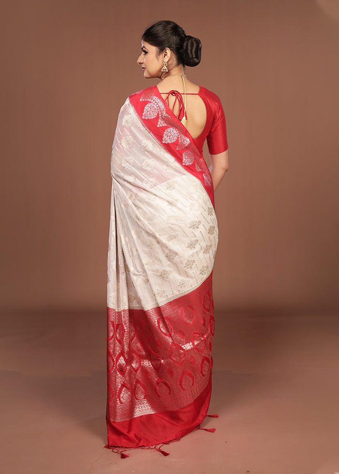 White Dupion Silk Saree With Blouse Piece