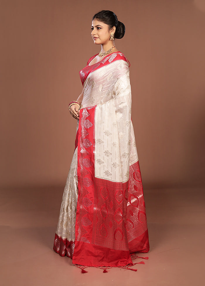 White Dupion Silk Saree With Blouse Piece