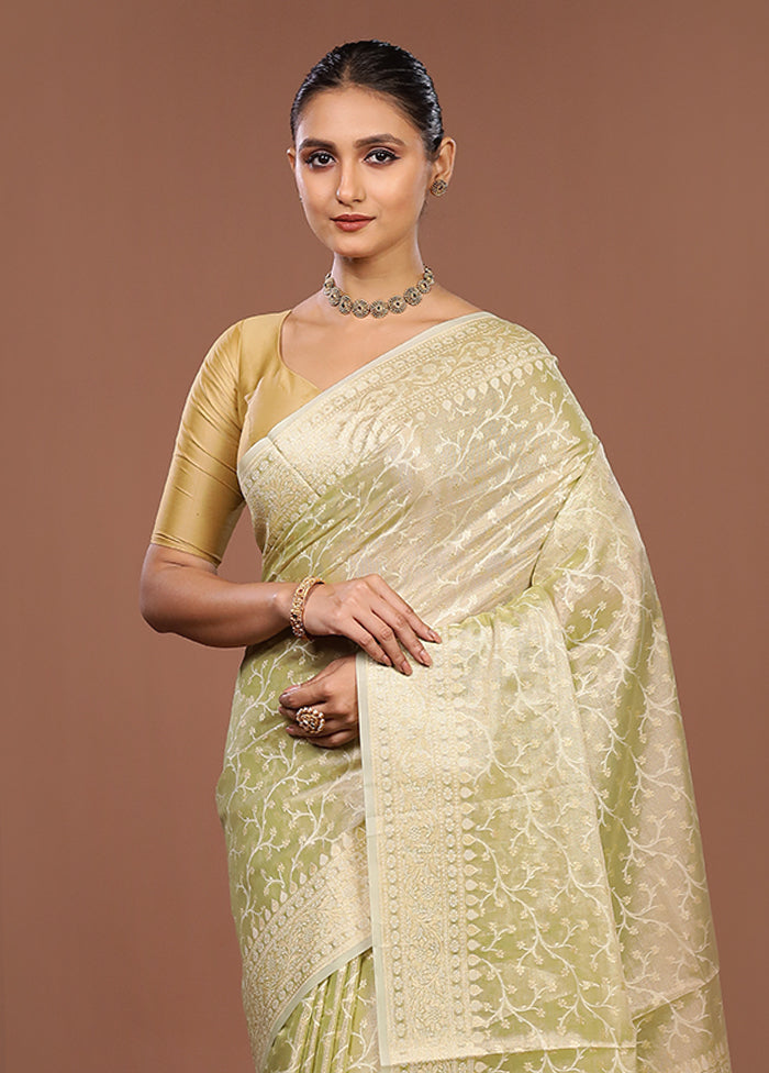 Green Tissue Silk Saree With Blouse Piece