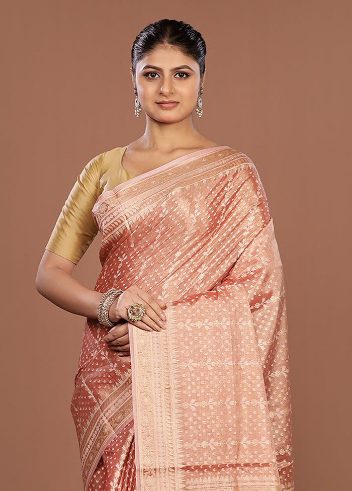 Rust Tissue Silk Saree With Blouse Piece