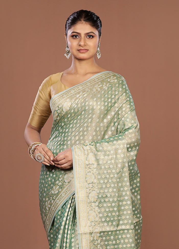 Green Tissue Silk Saree With Blouse Piece