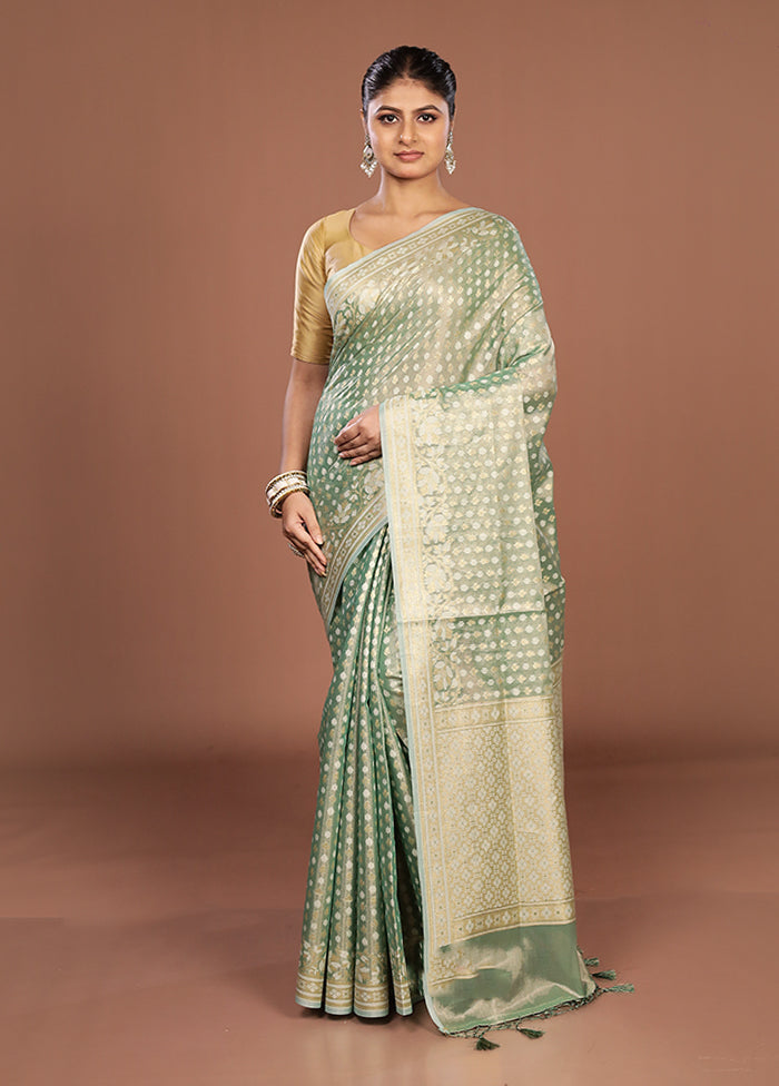 Green Tissue Silk Saree With Blouse Piece