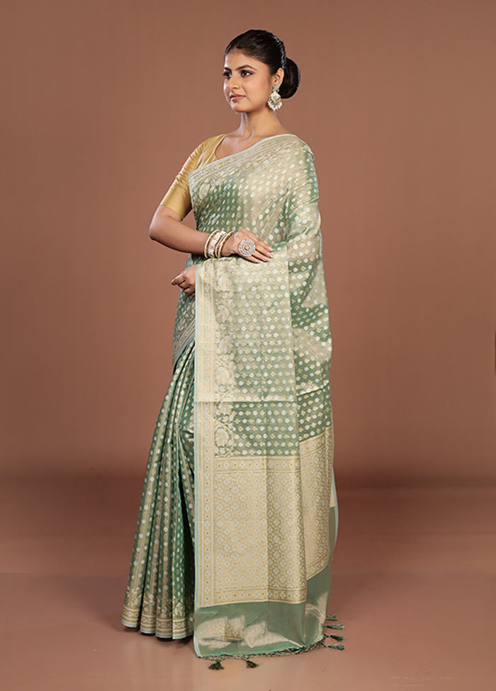 Green Tissue Silk Saree With Blouse Piece