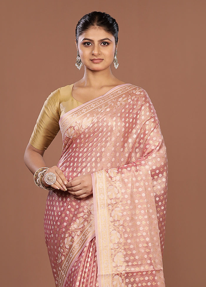 Pink Tissue Silk Saree With Blouse Piece